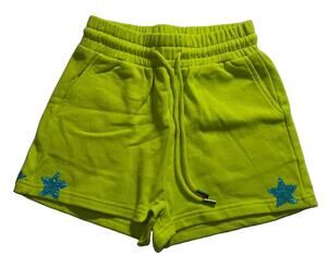 Queen of Sparkles Girls Youth Large Neon Green Sweat Shorts Blue Sequin Stars
